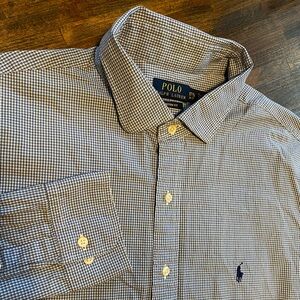 Polo Ralph Lauren Mens Custom Fit Blue Gingham Plaid 17.5 36-37 Dress Shirt Pony